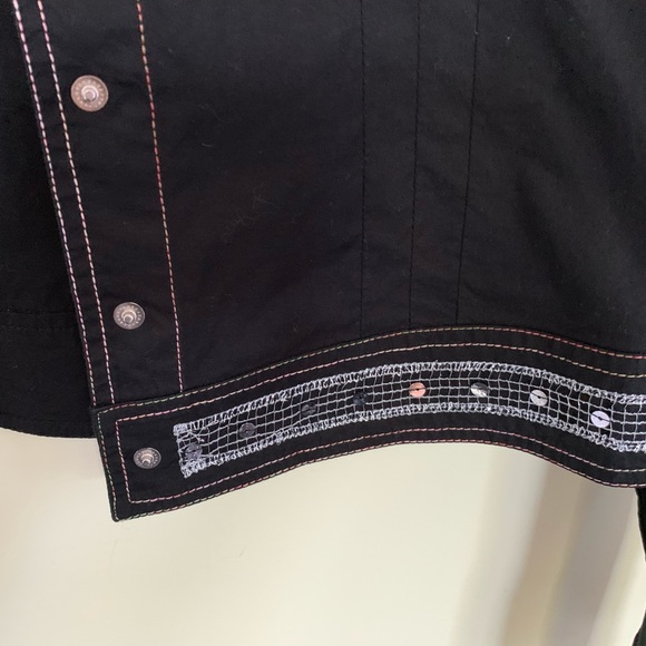 Black Cotton Collared Short Blazer Jacket colorful Jeweled beadings Rhinestones - Picture 8 of 16